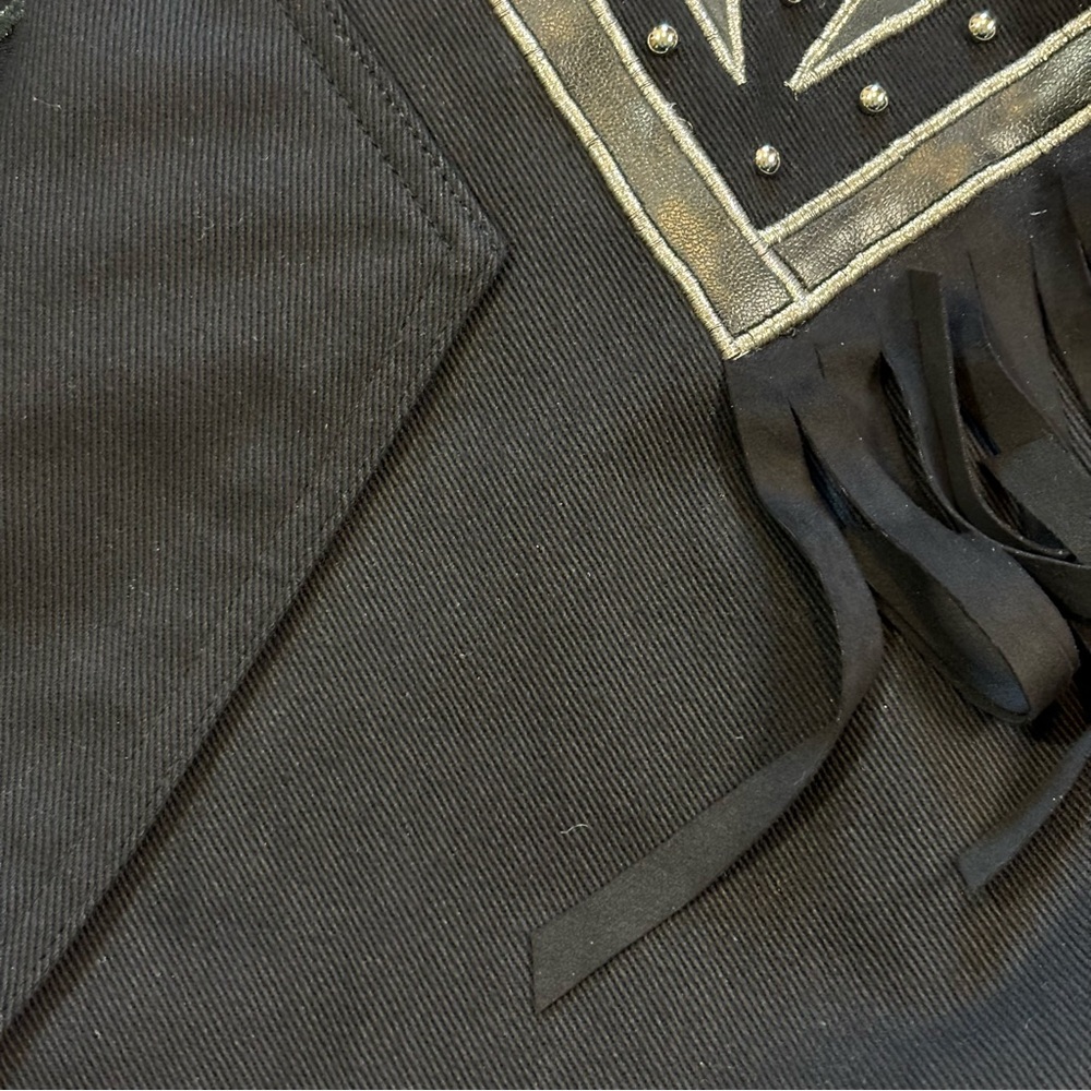 Vintage IB Diffusion Small Black Fringe Western Jacket Studded Yoke Belted 90s - Picture 15 of 15
